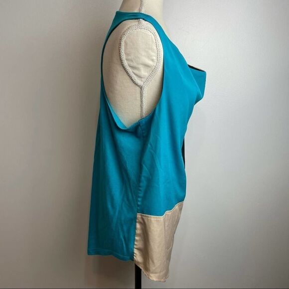 Allen B Blue Black Cream Color Block Sleeveless Round Neck Blouse size XL - Picture 6 of 9